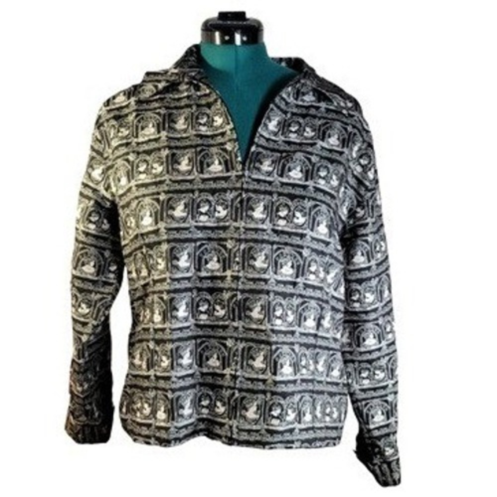 Chicos Silk Blend Victorian Cameo Portrait Jacket Black White Size 2‎ Large